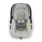 Gray car seat with black accents on a white background