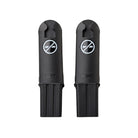 Two black shoe covers labeled 'LEFT' and 'RIGHT' on a white background