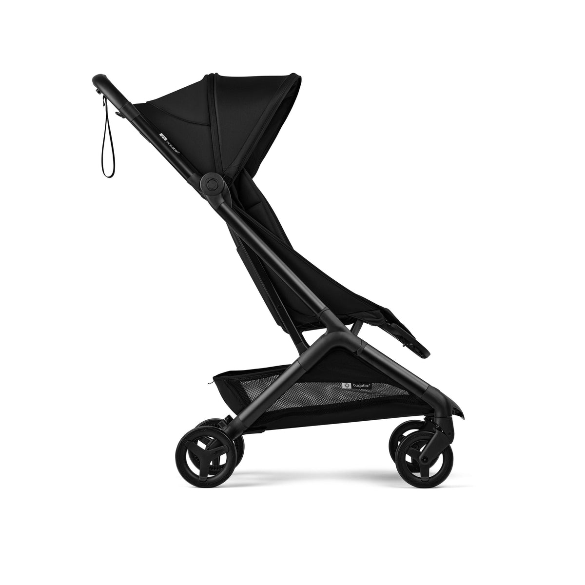 Black stroller on a white background