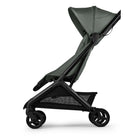 Green stroller with a black frame on a white background