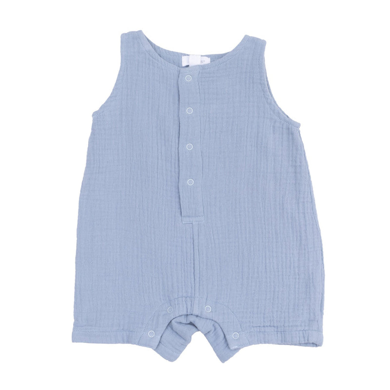 Muslin Sleeveless Shortie Romper - Dusty Blue by Angel Dear