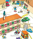 Illustration of a school scene with various characters and vehicles