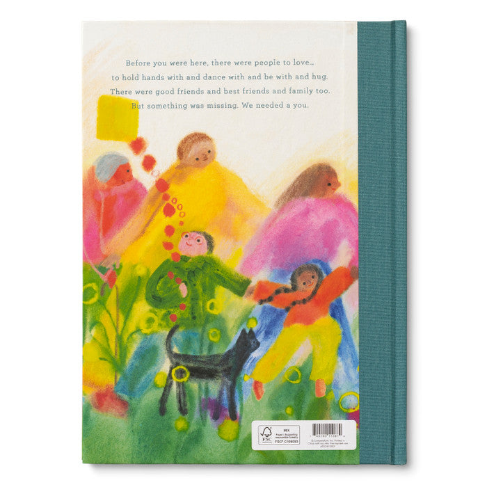 Book cover with colorful illustration of people and a dog in a garden, on a white background.