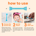 Instructions on how to use a baby nasal aspirator with images and text.