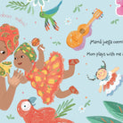 Illustration of children playing with toys on a light blue background
