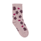 Minymo Socks in a light purple/huckleberry shade with a floral print and wavy scalloped edge.