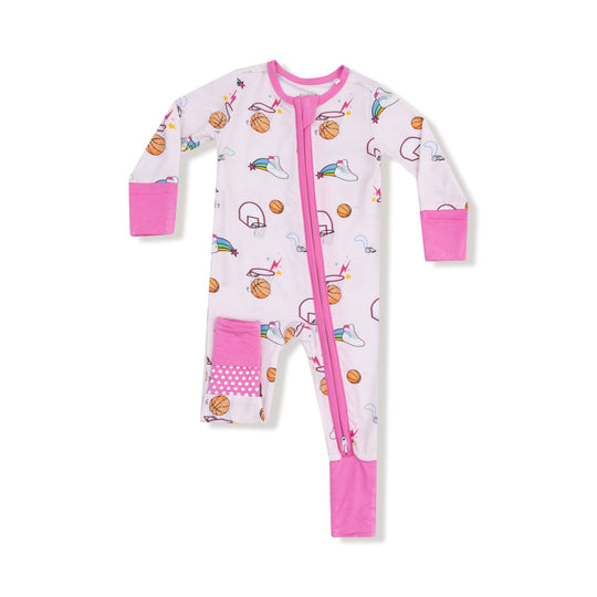 Bamboo 2 Way Zipper Romper - Basketball Pink by Angel Dear