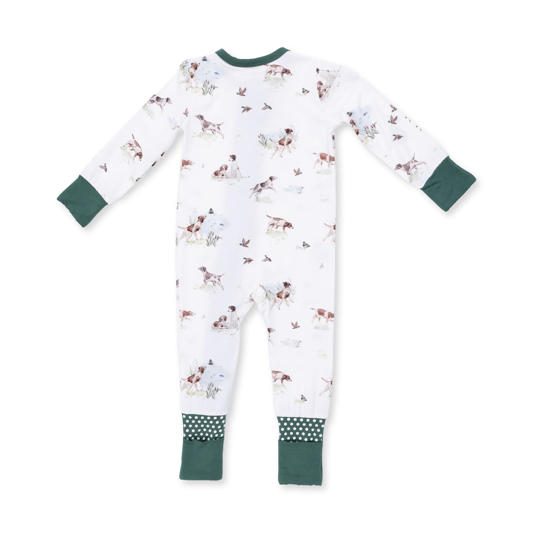 Baby onesie with animal pattern on a white background