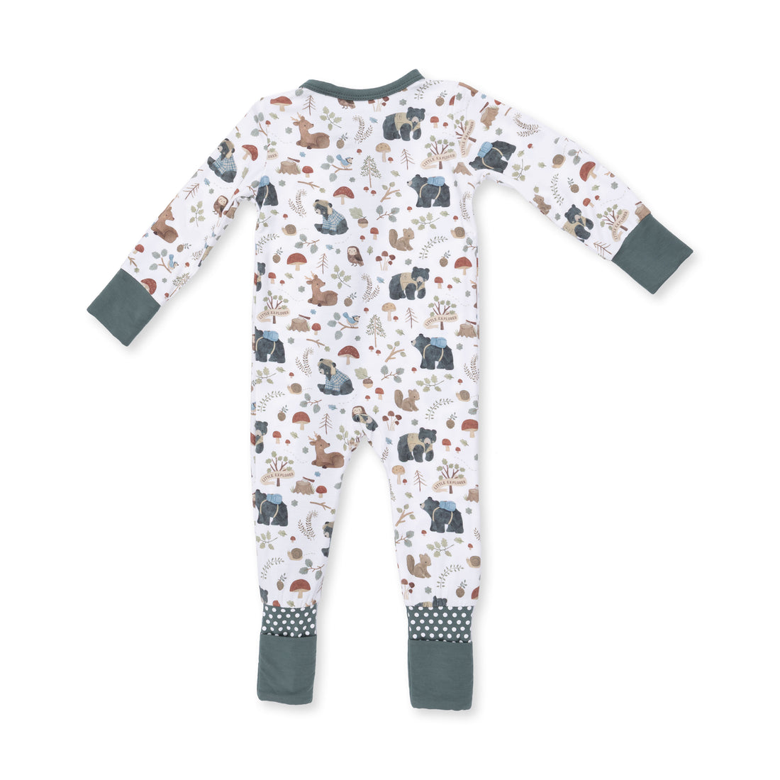 Children's onesie with forest animal pattern on a white background