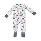 Children's onesie with forest animal pattern on a white background