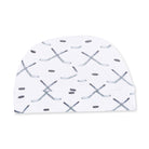 White beanie with hockey pattern on a white background