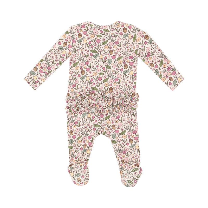 Bamboo 2 Way Ruffle Zipper Footie - Acorn Floral by Angel Dear