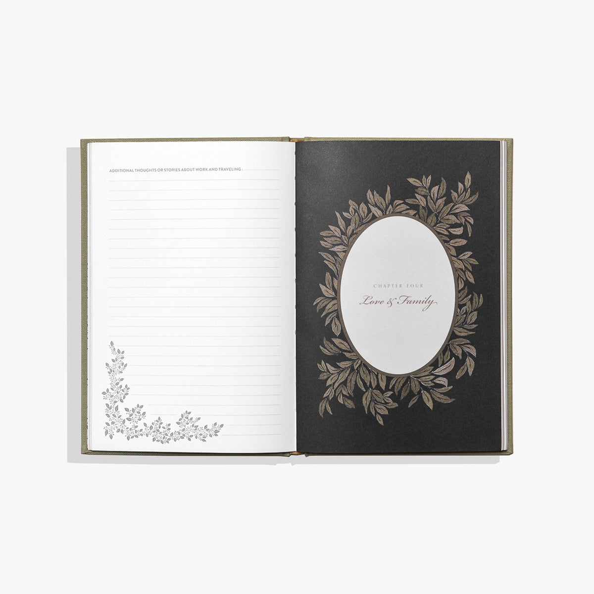Open book with decorative pages on a white background