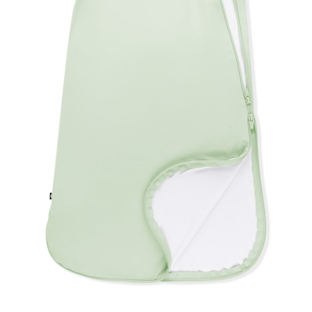Light green baby hammock with white lining on a white background