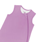 Purple sleeveless baby outfit with zipper on a white background