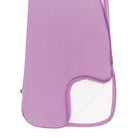 Purple baby bouncer seat cover with a white interior on a white background