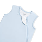 Light blue sleeveless baby outfit with zipper on a white background