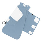 Light blue baby wrap with a white bib on a white background