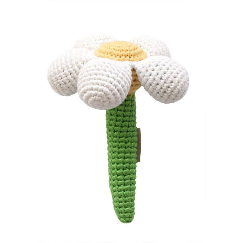 White Daisy Flower Stick Hand Crocheted Rattle by Cheengoo
