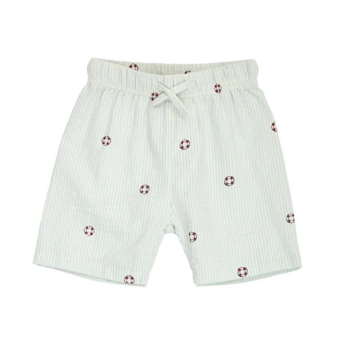 White shorts with red pattern on a white background
