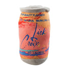 Dog toy resembling a coffee cup with 'Lick Croix' branding on a white background