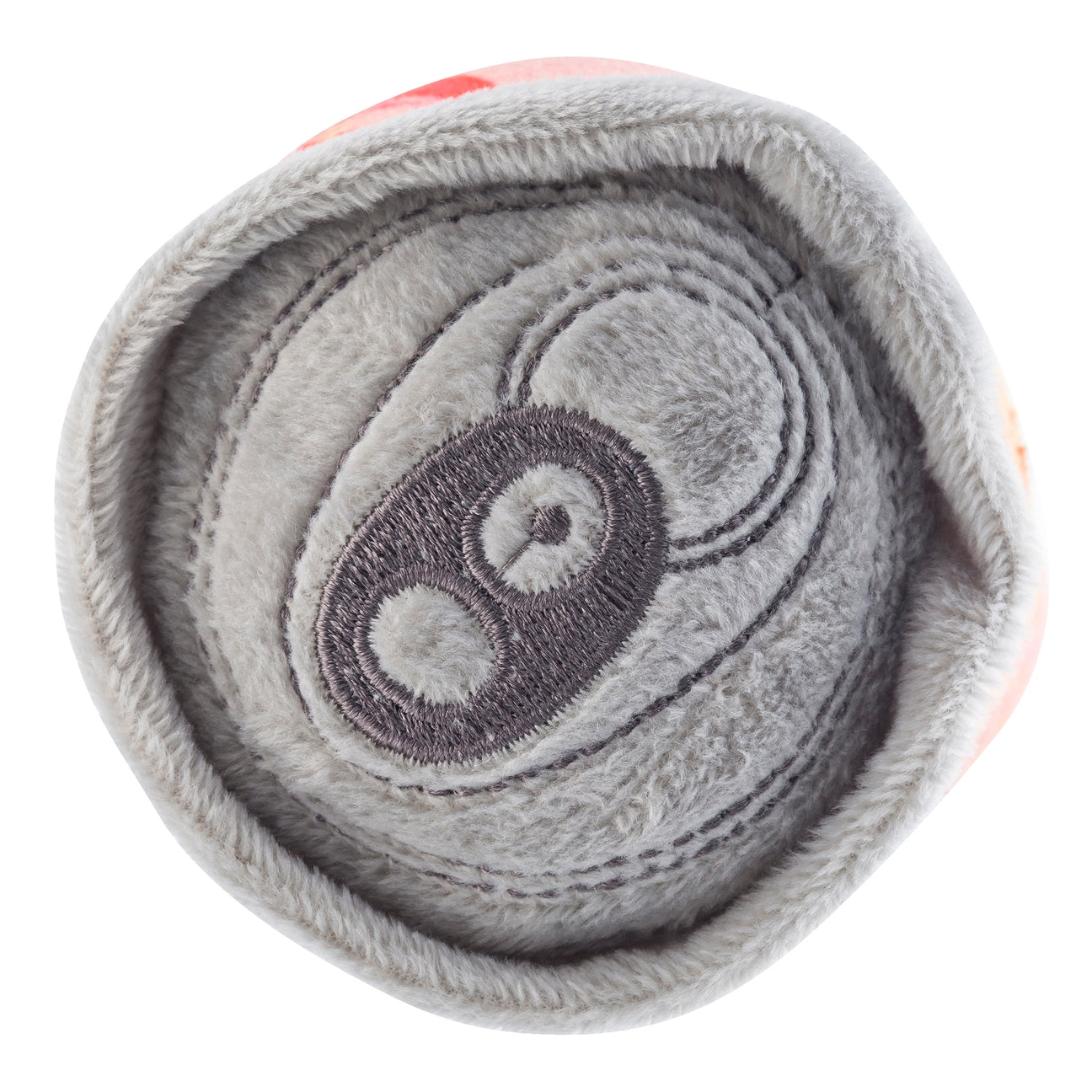 Gray textured ball with a central logo on a white background