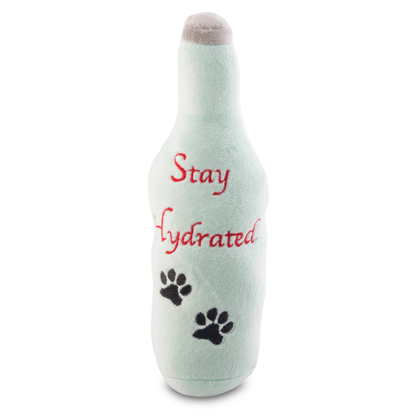 Mint green water bottle with 'Stay Hydrated' text and paw prints on a white background