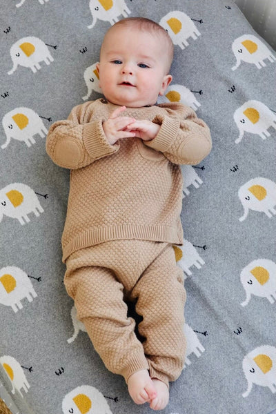 Organic Cotton Jacquard Sweater Knit Baby Blanket - Elephant by Viverano Organics