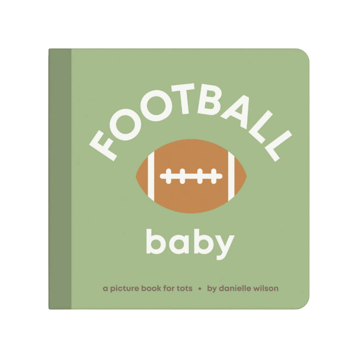 Book titled 'Football Baby' with a football illustration on a green background