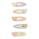 5 colorful hair clips on a white background