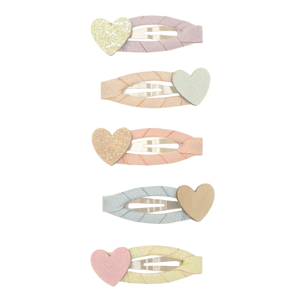 5 colorful hair clips on a white background
