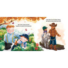 Illustration of children in a garden with a cowboy character, featuring text about gardening.