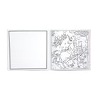 Coloring book with a unicorn and castle illustration on a white background