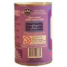 Purple can with text and warning label on a white background