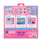 Back of a packaging for a craft kit with colorful designs and text.