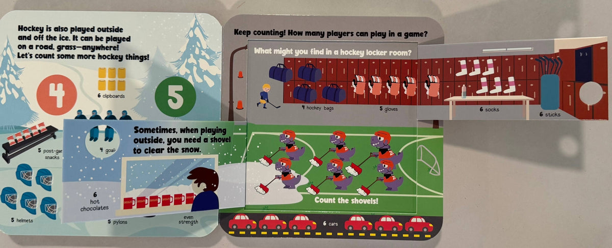 Two colorful educational board games about hockey, displayed side-by-side on a neutral background.