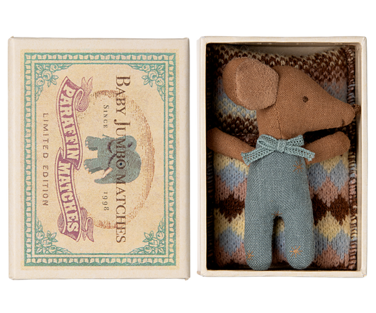 Sleepy Wakey, Baby Mouse in Matchbox - Blue by Maileg