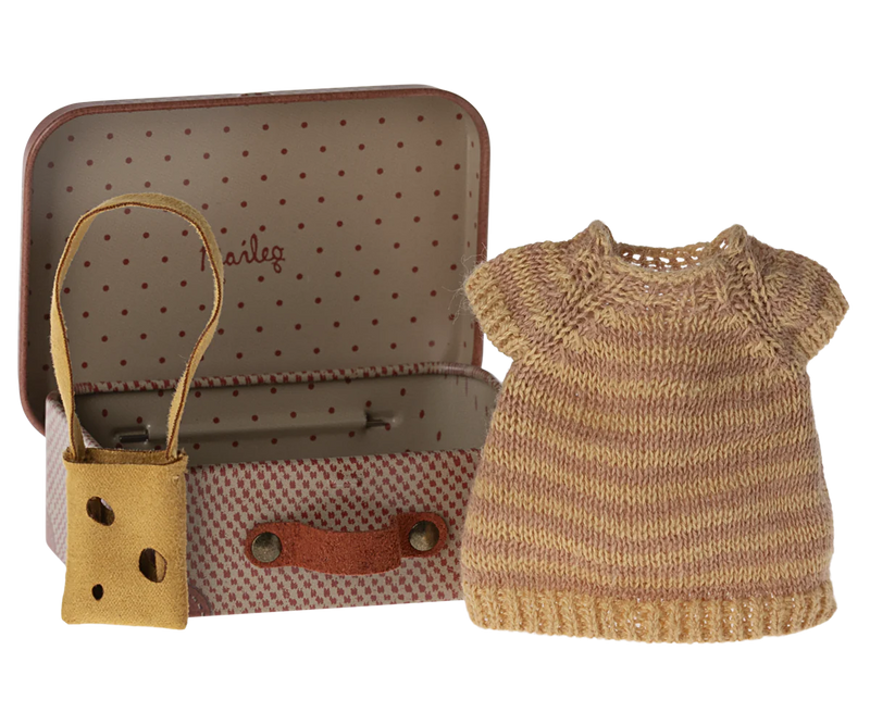 Knitted Dress & Bag in Suitcase, Mouse - Big Sister by Maileg