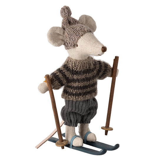 Winter Mouse with Ski Set, Big Brother - Grey by Maileg