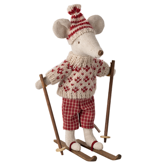 Winter Mouse with Ski Set, Mum - Red by Maileg