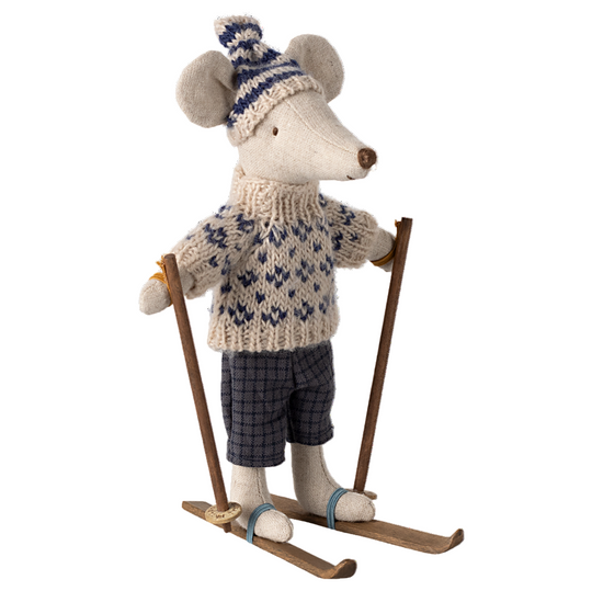 Winter Mouse with Ski Set, Dad - Blue by Maileg