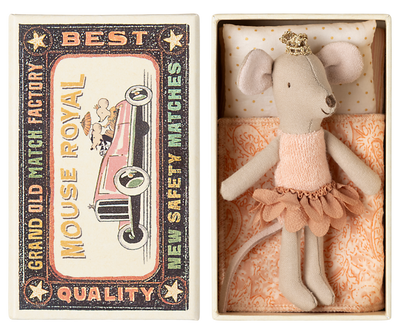 Princess Mouse, Little Sister in Matchbox - Coral Outfit by Maileg