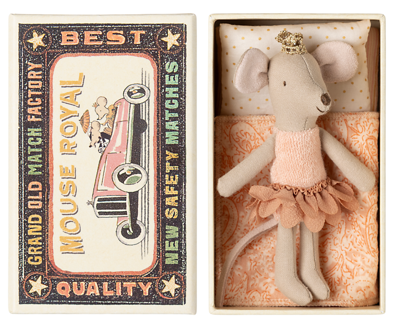 Princess Mouse, Little Sister in Matchbox - Coral Outfit by Maileg