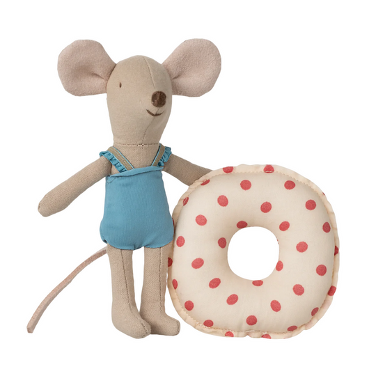 Beach Mouse with Float, Little Sister - Red Dot by Maileg