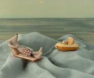 Illustration of a mouse lying on a cushion with a cookie in a desert landscape