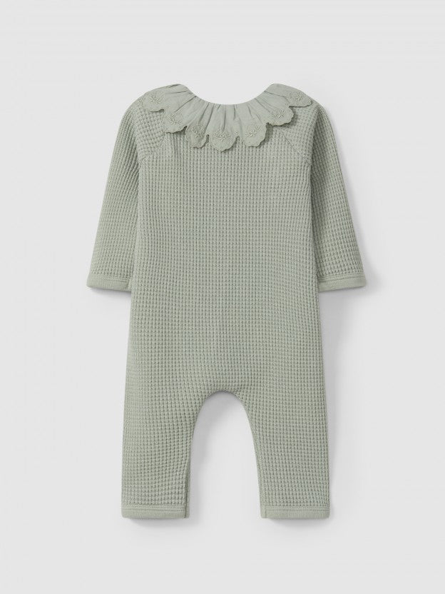 Waffle Weave Romper With Ruffled Collar - Green by Snug