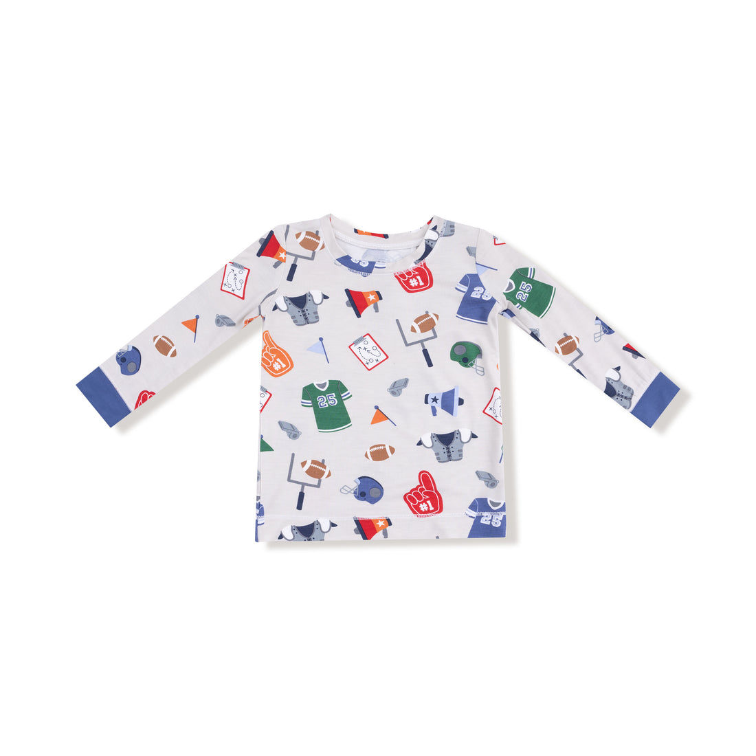 Children's long-sleeve shirt with colorful patterns on a white background