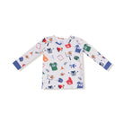 Children's long-sleeve shirt with colorful patterns on a white background