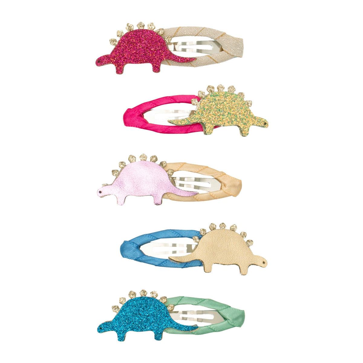 Set of colorful shell-shaped hair clips on a white background