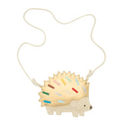 Hedgehog-shaped bag with colorful spikes on a white background